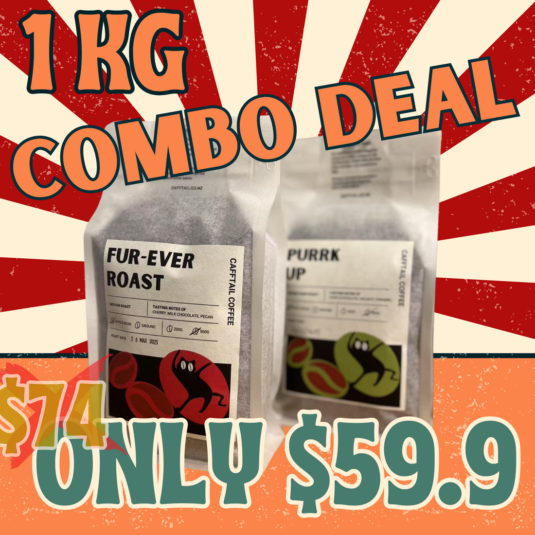 CaffTail 1kg coffee combo for meetings, events and groups