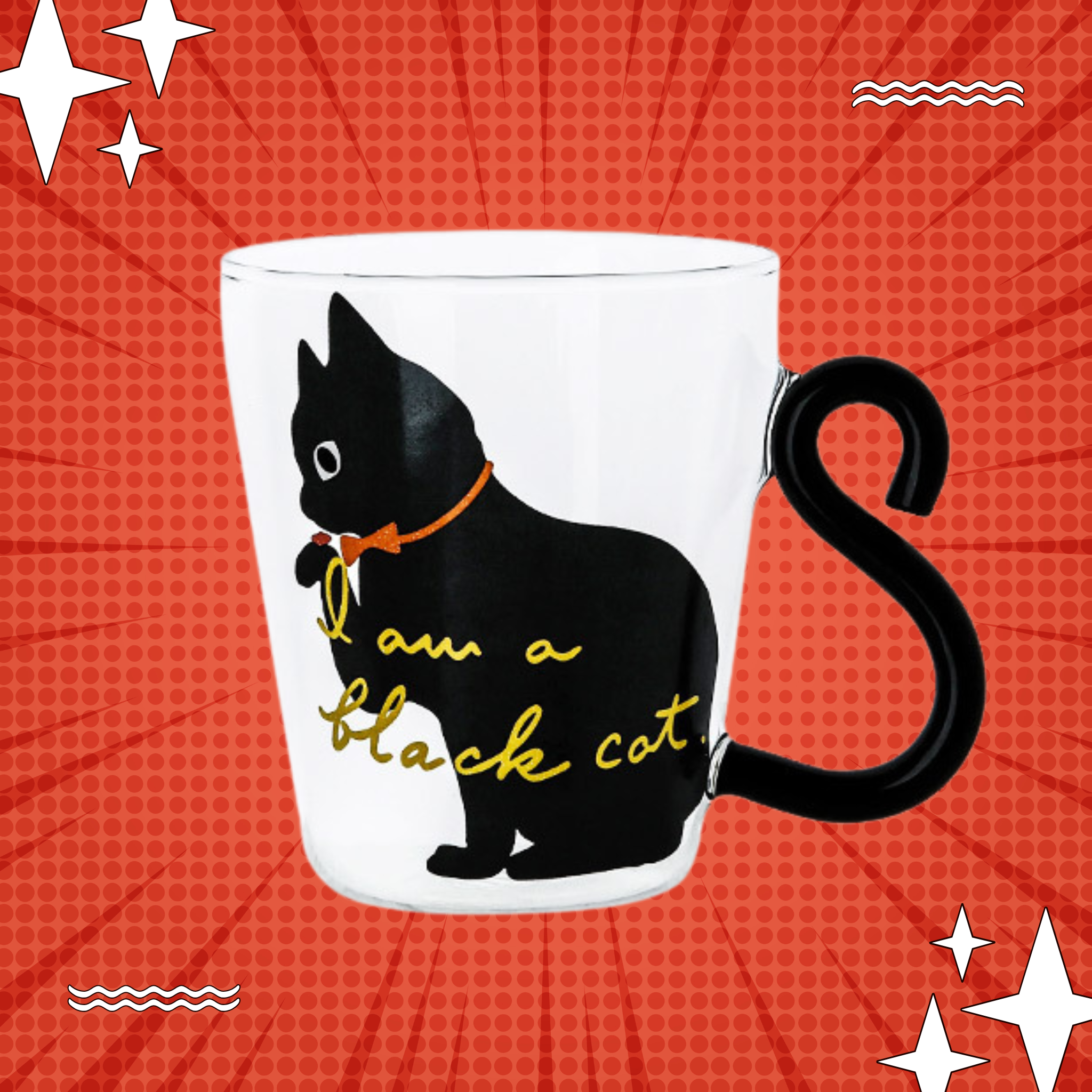 🖤 Charming Black Cat Glass Mug – “I Am A Black Cat” | CaffTail Coffee