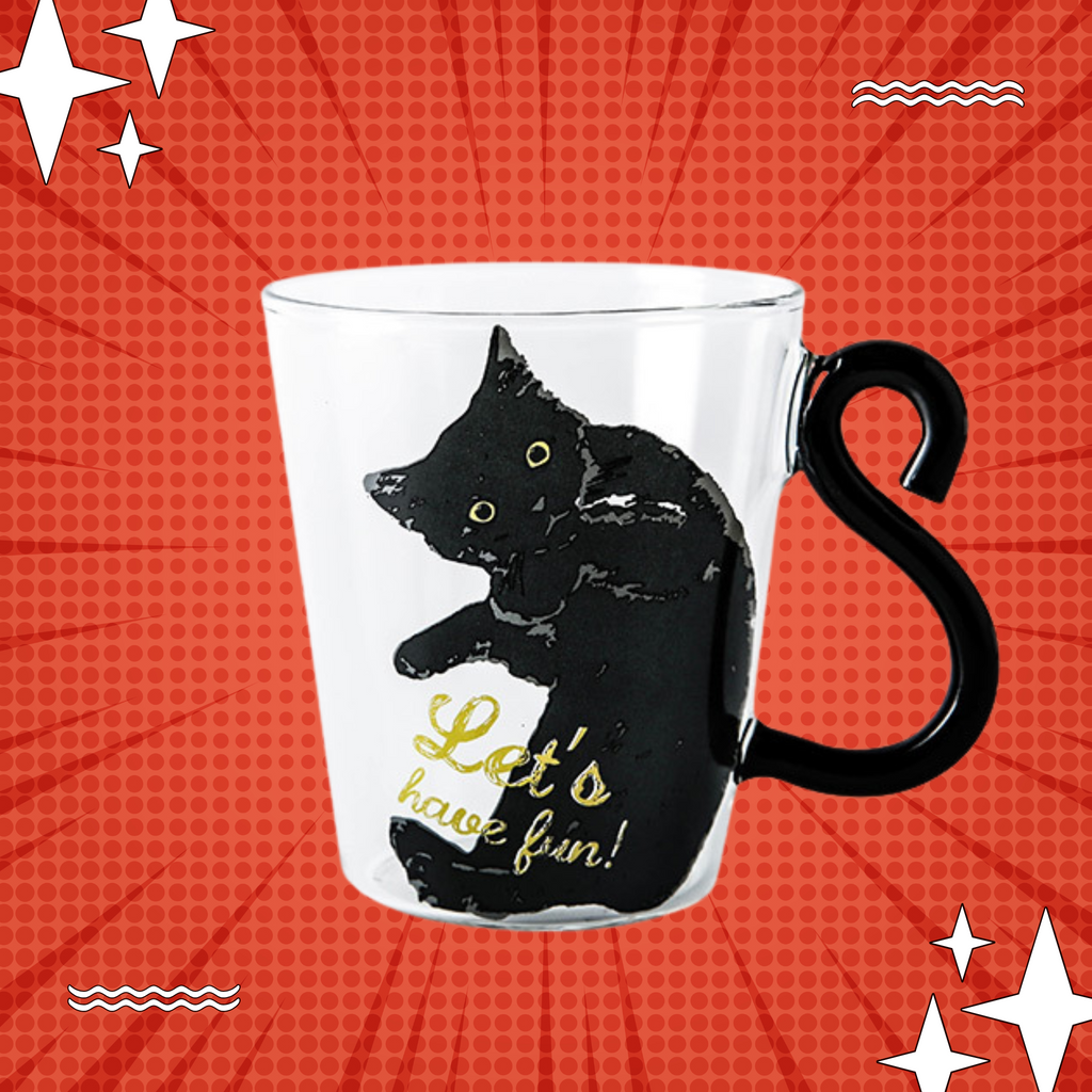 🖤 Playful Black Cat Glass Mug – “Let’s Have Fun!” | CaffTail