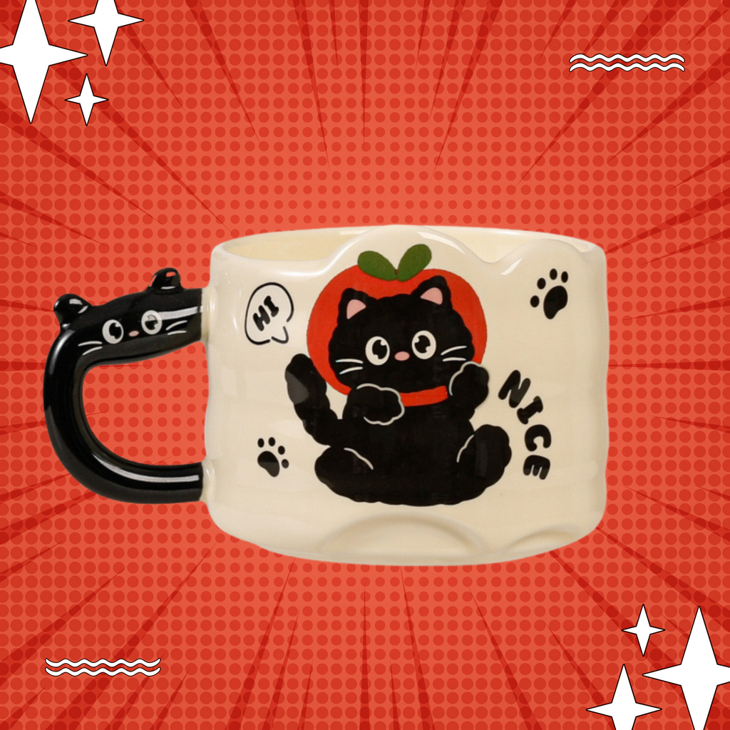 Cute Black Cat Apple Mug